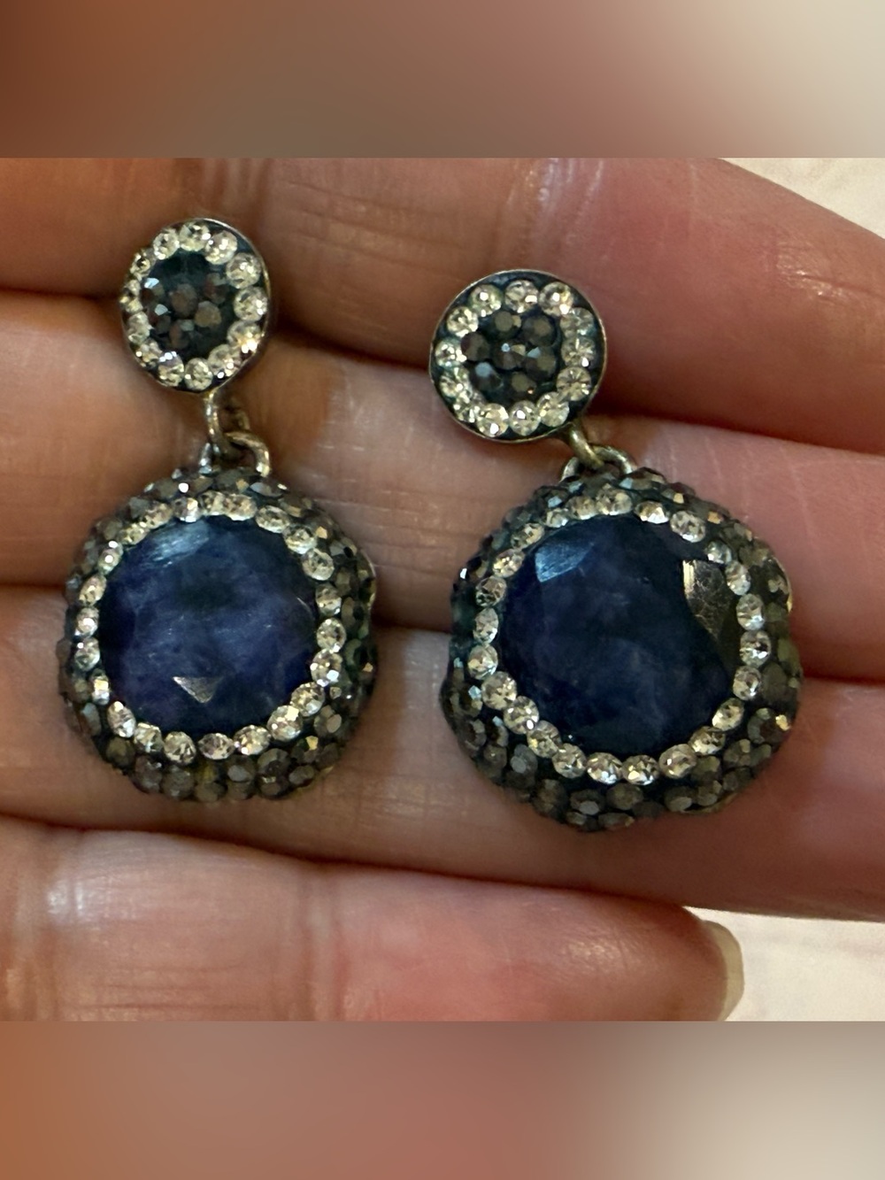 Vintage 925 Blue Crystal Drop Earrings by